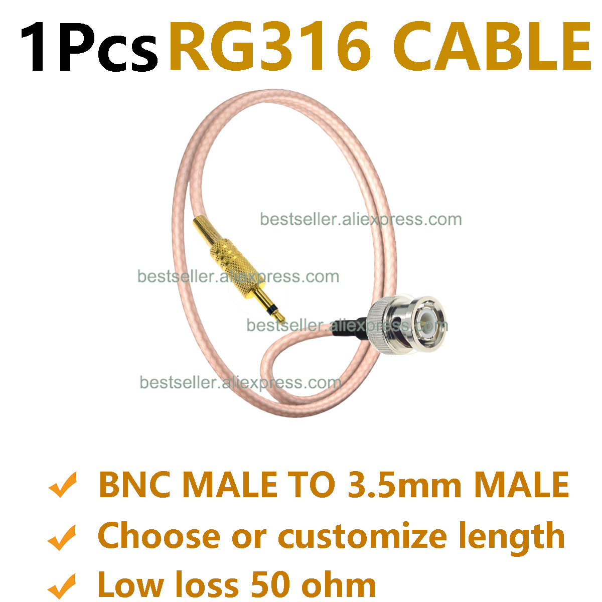 1Pcs RG316 BNC Male to 3.5mm M - Audio Jumper Wire ulasan dan harga