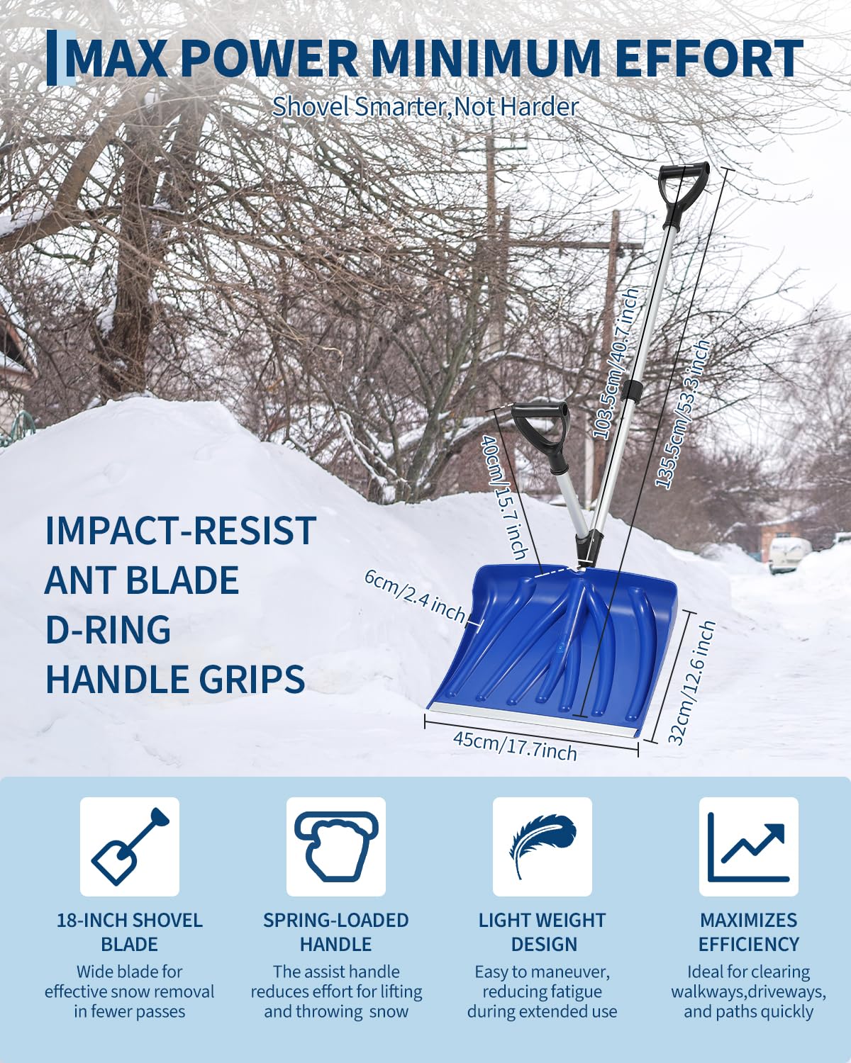 Ergonomic Snow Shovel With Ass - Knob Aluminum ulasan dan harga